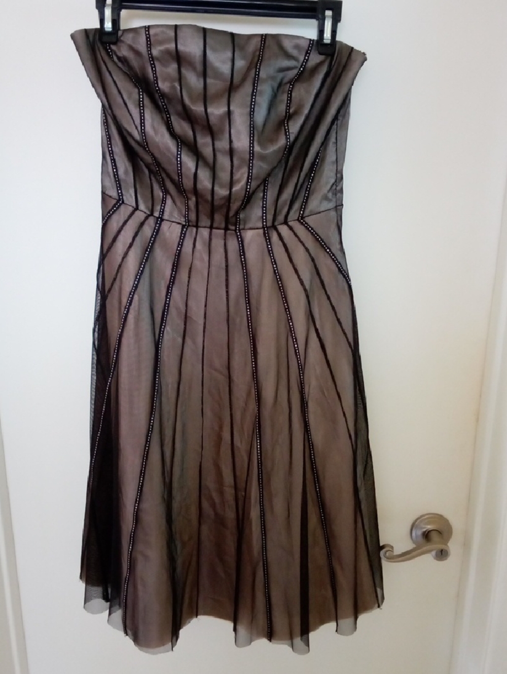 Sangria Strapless Black and Taupe Cocktail Dress